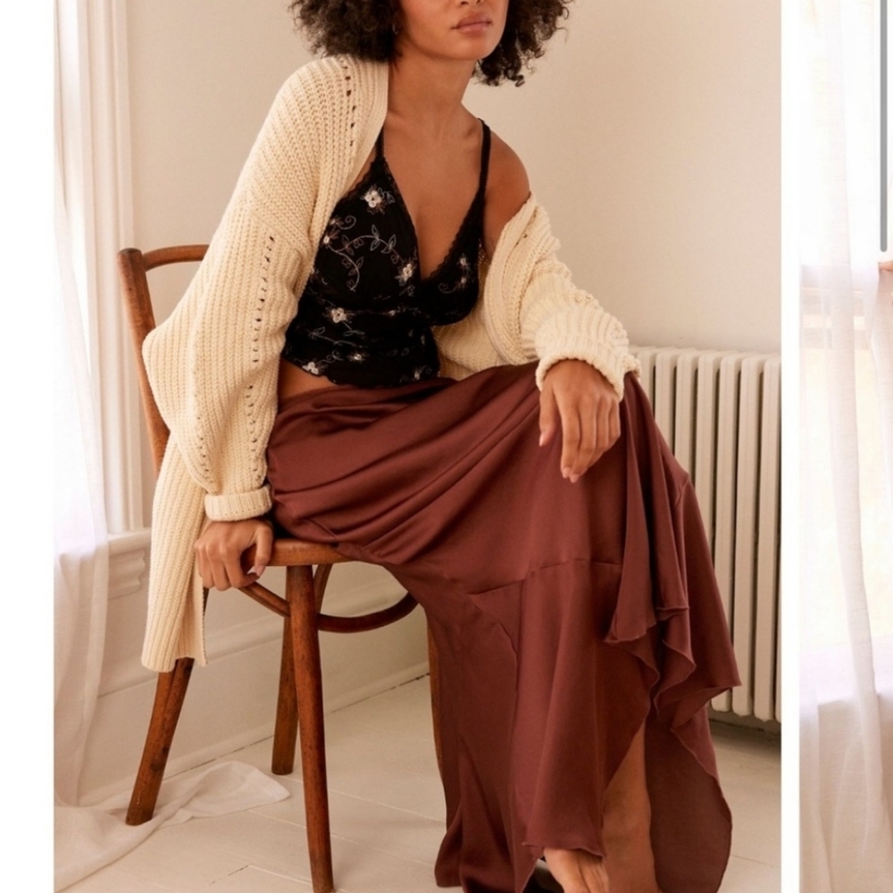 NWT Free People You're An Angel Satin Half Slip Midi Skirt, size Large
